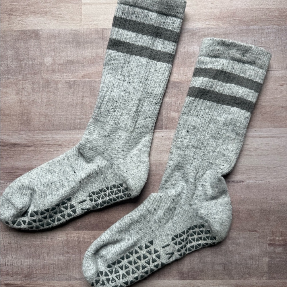 Cozy Gray Striped Women's Grip Sock
